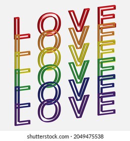 LGBT LOVE words in rainbow colours. 3D. Vector.