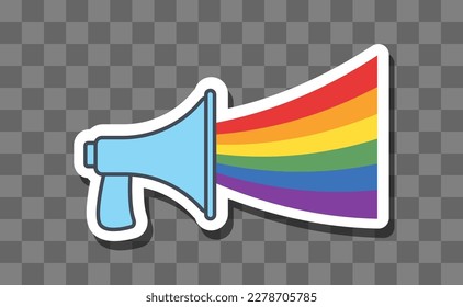 LGBT megaphone whith rainbow. Isolated vector illustration, pride month voice speaker. Pride parade message.