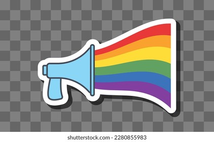 LGBT megaphone whith rainbow. Isolated vector illustration, pride month voice speaker. Pride parade message.