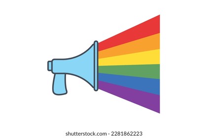 LGBT megaphone whith rainbow. Isolated vector illustration, pride month voice speaker. Pride parade message.