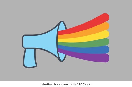 LGBT megaphone whith rainbow. Isolated vector illustration, pride month voice speaker. Pride parade message.