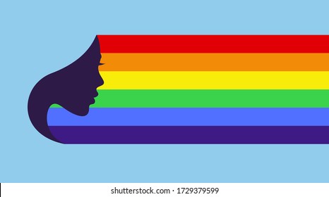 LGBT Mental Health Care. Woman Head Silhouette. LGBT Flag. Vector