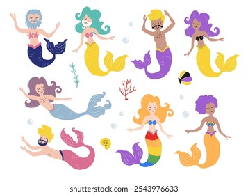 LGBT mermaid set. LGBTQ, Non-binary, transgender. 