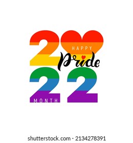 LGBT Month in June. Vector logo lgbtq 2022 pride month with rainbow heart. The pride flag representing LGBTQ pride. Symbol of pride month june support. Isolated on white background.