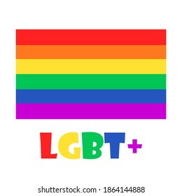 LGBT+ movement pride flag with title. Rainbow gay flag with horizontal stripes. Official colors. Concept for lgbt community, family and rights. Flat isolated stock vector illustration Eps 10.