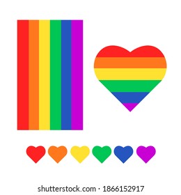 El movimiento LGBT se enorgullece: bandera horizontal, corazones coloridos, bandera en el corazón. Concepto de comunidad lgbt, familia, libertad y derechos de los gays. Ilustración vectorial de poblaciones aisladas planas Eps 10.
