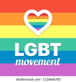 LGBT movement vector card. Rainbow heart on the colorful rainbow background