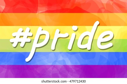 LGBT movements pride symbol, handwriting hashtag #pride on rainbow colors freedom flag, abstract watercolor painted style imitation vector background