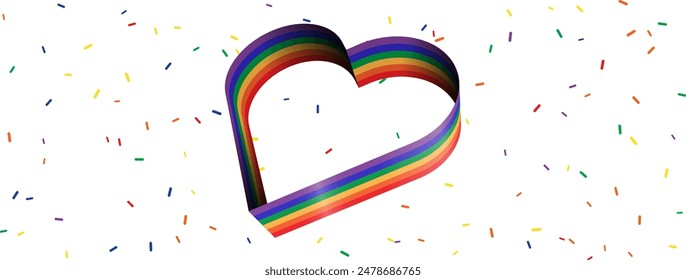 LGBT Multicolor Herz im transparenten Hintergrund mit Multicolor Konfetti