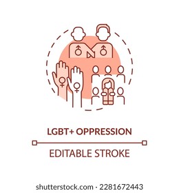 LGBT+ oppression red concept icon. Discrimination of minorities. Social injustice abstract idea thin line illustration. Isolated outline drawing. Editable stroke. Arial, Myriad Pro-Bold fonts used