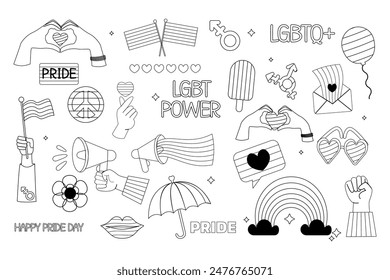 Lgbt outline elements collection pride month flat style