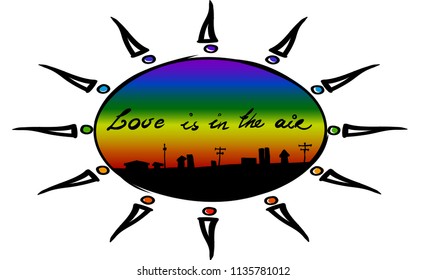 LGBT oval logo symbol sticker. 
roof icon in rainbow colors.
 Gay pride collection, accessory. 
Colorful pride housetop designs. vector illustration of rooftop. 
Black city silhouette print for shirt.