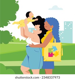 LGBT Parenthood - Embracing Diversity in Parenting - LGBTQ+ Moms' Heartwarming Park Stroll: Playing "Airplane" with Baby