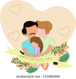 LGBT parents day, father's day. Two fathers with daughter and Happy father's day text.