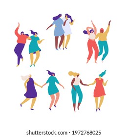 Lgbt people, homosexual women couple flat vector illustration set isolated on white background