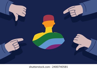 An LGBT person to whom condemning and pointing gestures are directed, a metaphor for a bad attitude towards gays, lesbians, transpersons, queers.