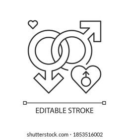 Icono lineal perfecto del píxel LGBT. Símbolo de orgullo. Vida bisexual. Amor por la libertad. Vida gay. Ilustración personalizable de línea delgada. Símbolo de contorno. Dibujo de contorno aislado del vector. Trazo editable