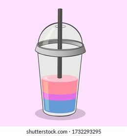 LGBT plastic cup with smoothie in colors of bisexual flag. Cute cartoon vector illustration.