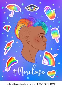 LGBT poster design. Gay Pride. LGBTQ concept. Isolated vector colorful illustration. Sticker, patch, t-shirt print, greeting card, banner.