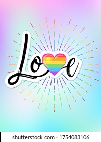 LGBT poster design. Gay Pride. LGBTQ concept. Isolated vector colorful illustration. Sticker, patch, t-shirt print, greeting card, banner.