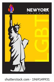 Lgbt poster. Newyork liberty statue (her hold torch with lgbt's colors flame). Editable document... illustration