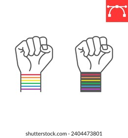 LGBT power line and glyph icon, LGBT and protest, hand fist vector icon, vector graphics, editable stroke outline sign, eps 10.