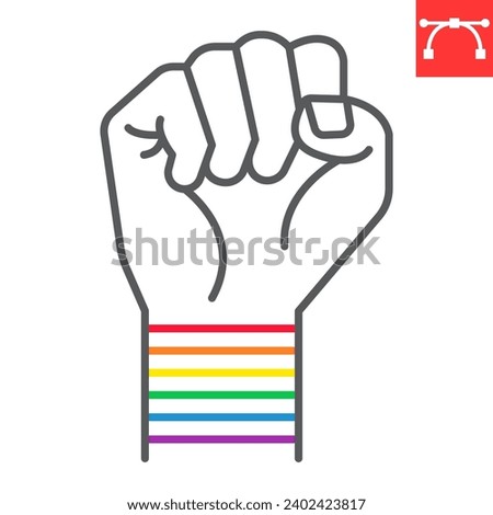LGBT power line icon, LGBT and protest, hand fist vector icon, vector graphics, editable stroke outline sign, eps 10.