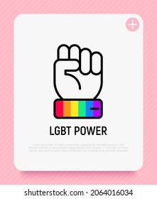 Icono de línea delgada de poder LGBT: con la muñeca arco iris. Ilustración vectorial moderna.