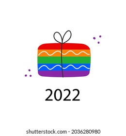 Icono aislado de caja de presentación LGBT sobre fondo blanco. Feliz Día del Orgullo. Feliz Año Nuevo. Concepto LGBTQ+. Derechos humanos y tolerancia. Ilustración de dibujos animados.