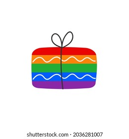 LGBT present box isolated icon on white background. Happy Pride Day. Happy New Year. LGBTQ+ concept. Human rights and tolerance. Vector cartoon illustration.