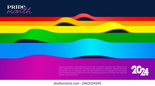 Fondo abstracto del orgullo LGBT 2024. Plantilla de Anuncio para el Mes del Orgullo 2024. Fondo de Vector con colores de arco iris.  Las banderas LGBTQ se hacen a mano con un pincel seco sobre lienzo. Ilustración vectorial.
