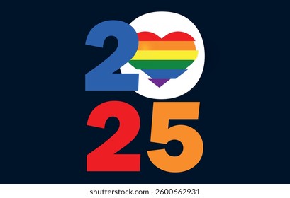 LGBT Pride 2025 Vector. Rainbow Heart, Equality Love Design. Editable image.