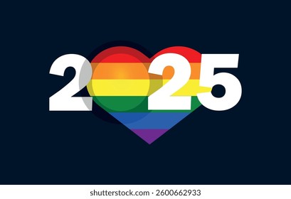 LGBT Pride 2025 Vector. Rainbow Heart, Equality Love Design. Editable image.