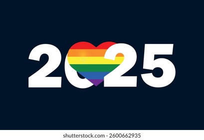 LGBT Pride 2025 Vector. Rainbow Heart, Equality Love Design. Editable image.