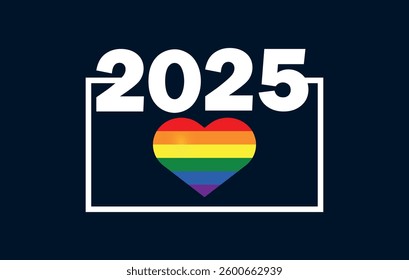 LGBT Pride 2025 Vector. Rainbow Heart, Equality Love Design. Editable image.