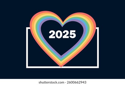 LGBT Pride 2025 Vector. Rainbow Heart, Equality Love Design. Editable image.