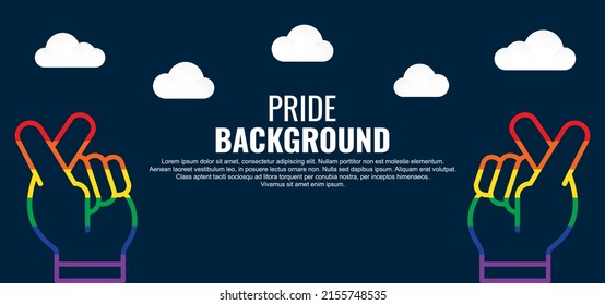 LGBT pride abstract background. Vector background with rainbow colors and love symbol hand. Vector Banner Template for Pride Month