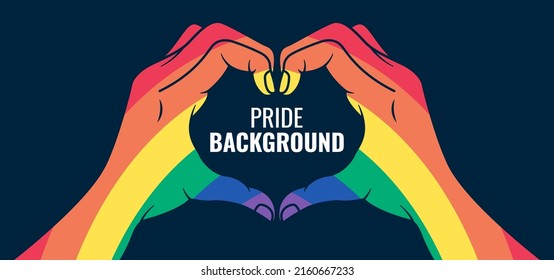 LGBT pride abstract background. Vector background with rainbow colored heart symbol hand. Vector Banner Template for Pride Month	