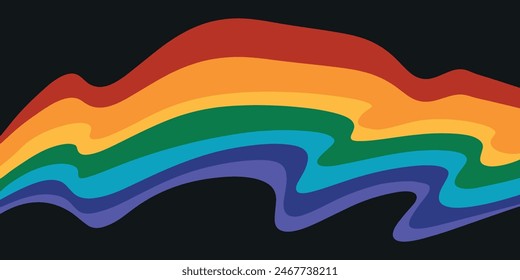 LGBT pride abstract hand drawn background. Doodle rainbow color wave isolated on black background.