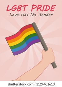 Lgbt pride background with hand holding a flag