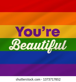 LGBT pride background, rainbow flag texture. Multicolored peace flag movement. Original colors symbol. Horizontal stripes icon. Editable template for web, print - Vector