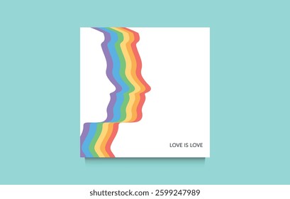 LGBT Pride Banner with Rainbow Faces. Love is Love Minimalist Poster. Post for social networks.