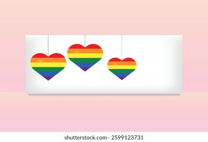 LGBT Pride Banner with Rainbow and Hearts. Love and Equality Concept Editable image.