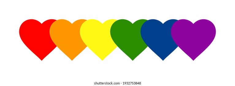 LGBT Pride Banner. Vector Illustration of Hearts in LGBTQ+ Pride Flat Colours. Rainbow Hearts Banner for Pride Month 2021. Gay Pride Hearts Design Element