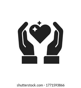 LGBT pride black glyph icon. Lesbian, Gay, Bisexual, Transgender. Hand holding rainbow hearth concept. Human rights and tolerance. Sign for web page, mobile app, social media, logo.