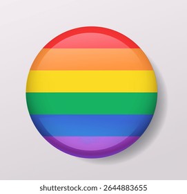 LGBT pride button rainbow flag glossy round badge colorful stripes isolated white background graphic element