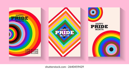 LGBT pride cards, poster, banner, set background. pride month cover with love bear and rainbow colors. Rainbow colored wavy abstract lines. Vector Template for Pride Month, ads promo, post, web,