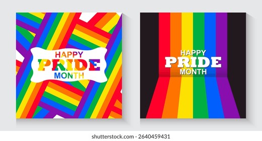 LGBT pride cards, poster, banner, set background. pride month cover with love bear and rainbow colors. Rainbow colored wavy abstract lines. Vector Template for Pride Month, ads promo, post, web,
