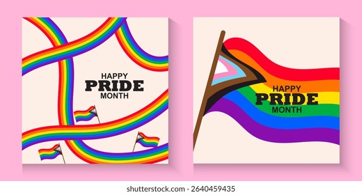 LGBT pride cards, poster, banner, set background. pride month cover with love bear and rainbow colors. Rainbow colored wavy abstract lines. Vector Template for Pride Month, ads promo, post, web,