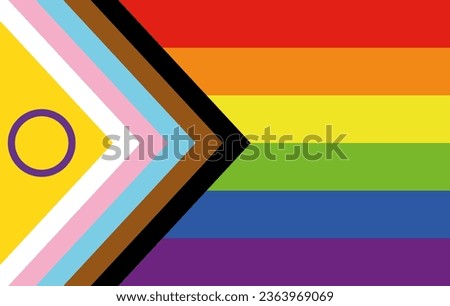 LGBT pride colorful flag background banner vector, intersex-inclusive redesign of the progress pride flag, official colors